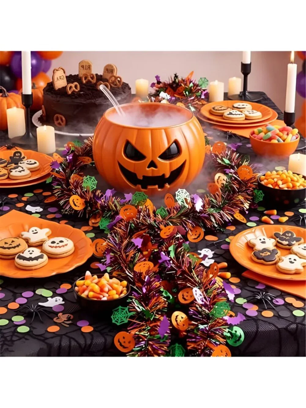 Halloween Garland Decorations Glitter Tinsel Orange Pumpkin Black Bats Purple